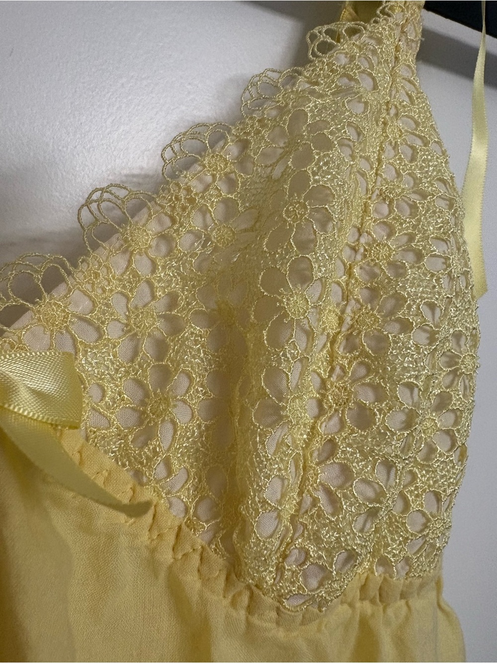 Y2K La Senza Yellow Cotton Lace-Trim Chemise Night Mini Dress Size Small - Picture 8 of 11